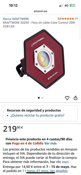 Lámpara LED KRAFTWERK COB 20W Recargable