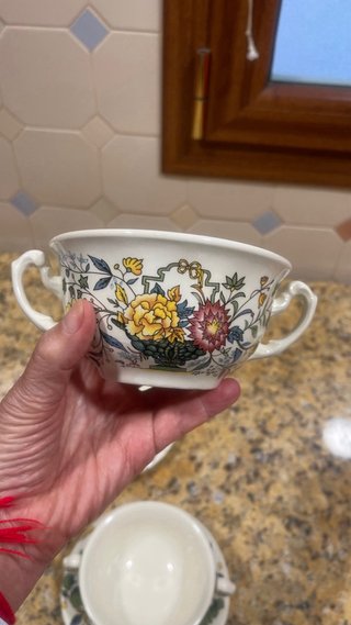3 Tazas Consomé con Platos Porcelana
