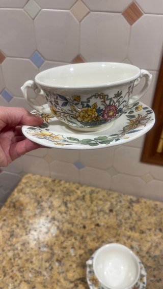 3 Tazas Consomé con Platos Porcelana