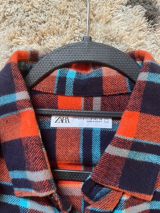 Camisa Zara cuadros naranja y azul