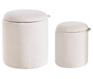 Puf redondo beige con almacenaje
