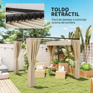 Pérgola de exterior con cortinas
