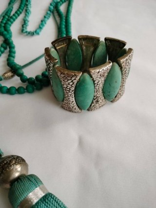 Pulsera elástica vintage plateada turquesa