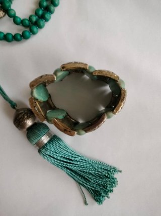 Pulsera elástica vintage plateada turquesa
