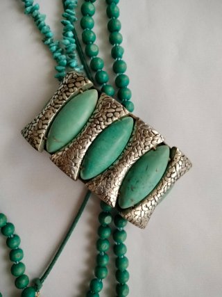 Pulsera elástica vintage plateada turquesa