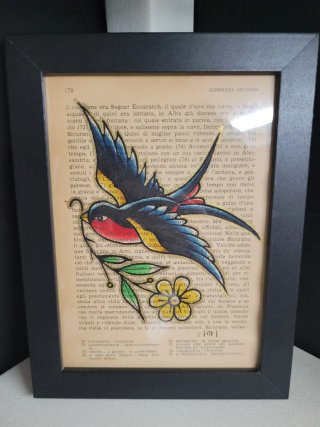 Quadro Tattoo Rondine su Pagina Vintage