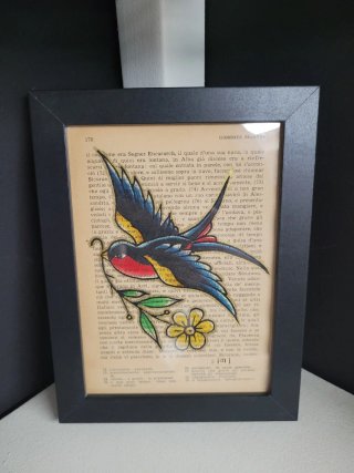 Quadro Tattoo Rondine su Pagina Vintage