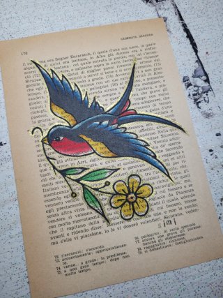 Quadro Tattoo Rondine su Pagina Vintage