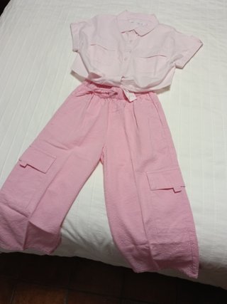 Conjunto Zara Camisa y Pantalón Rosa T6