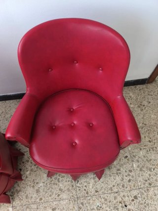Coppia di Poltrone Vintage in Pelle Sintetica Bordeaux