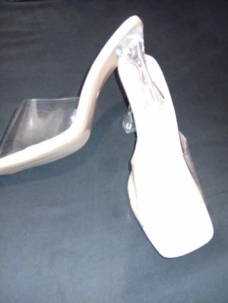 Chanclas tacón cristal beige mujer