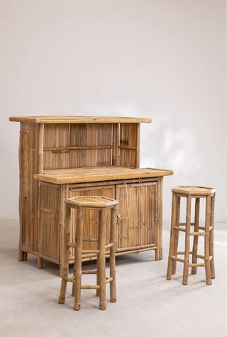 Barra Bar Bambú con 2 Taburetes Oasis
