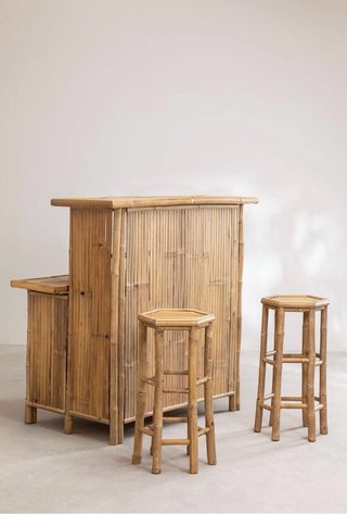 Barra Bar Bambú con 2 Taburetes Oasis