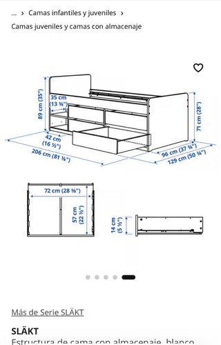 Cama juvenil SLÄKT blanca con almacenaje