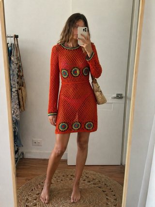 Vestido Zara Crochet Naranja Talla m