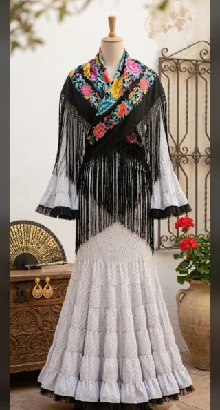 Traje Flamenca Talla 34 Negro Multicolor
