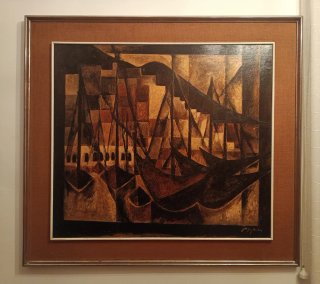 Cuadro Óleo sobre Madera. Barcas.