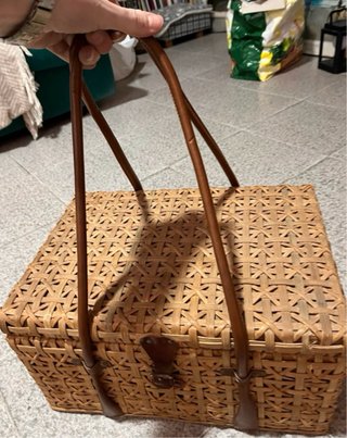 Cesta Picnic Años 70 Mimbre y Plástico