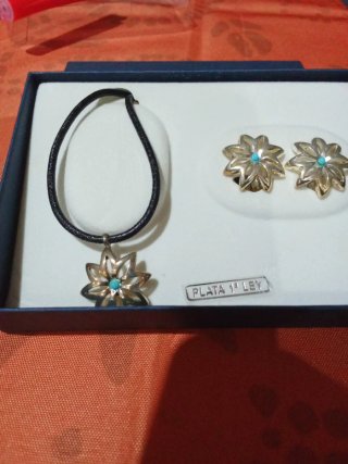Conjunto Plata 925 Flor Turquesa