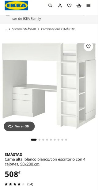 Cama alta Ikea con escritorio y estanterías