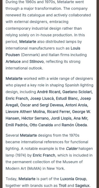Lámpara mesa André Ricard para metalarte luna 70's