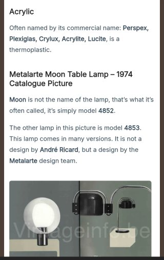 Lámpara mesa André Ricard para metalarte luna 70's