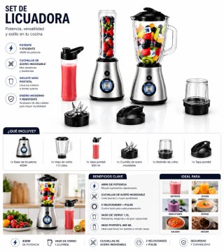 Licuadora Multifuncional 800W Vaso Vidrio