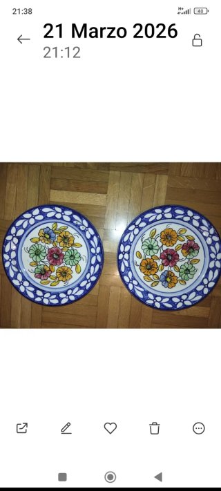 Coppia di piatti decorativi in ceramica con fiori