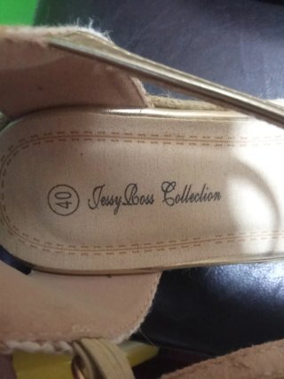 Sandalias cuña esparto doradas/verdes T.40