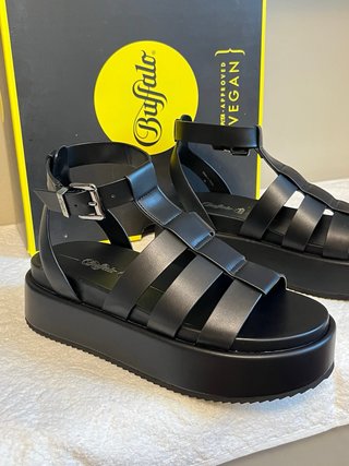 Sandali Buffalo Pelle Vegana Neri Tg 38