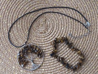 Conjunto artesanal Piedra Natural-Ojo de tigre