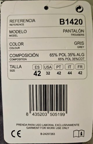 Pantalón Workteam Gris Desmontable