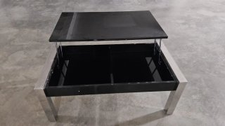 Mesa auxiliar cristal negro y metal