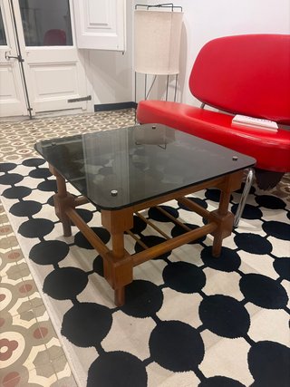 Mesa de centro cristal y madera