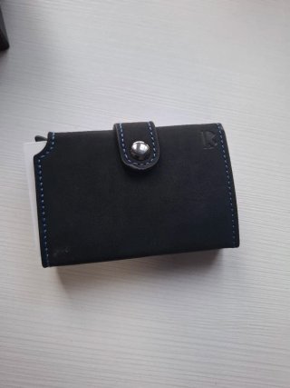 Cartera hombre cuero negra y azul