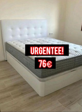 Cama con canapé y colchón blanco