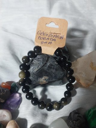 Pulsera Obsidiana Dorada 8mm
