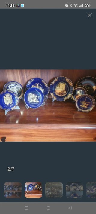 Lote platos decorativos azul y oro