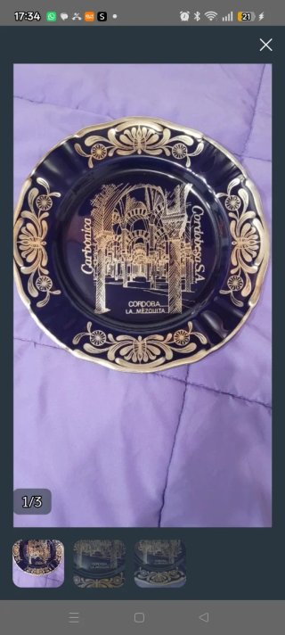 Lote platos decorativos azul y oro