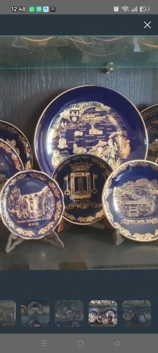 Lote platos decorativos azul y oro