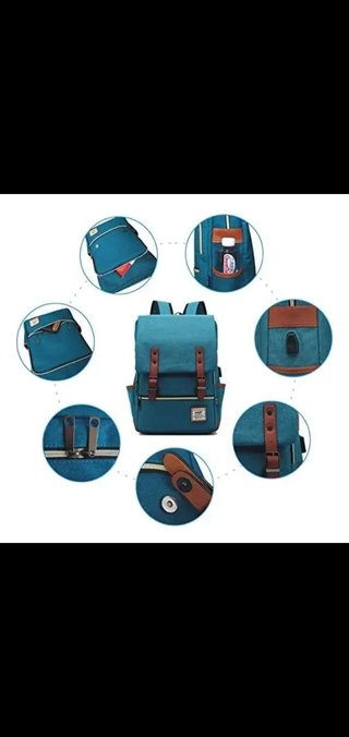 Mochila Retro Azul  eléctrico y Marrón, unisex