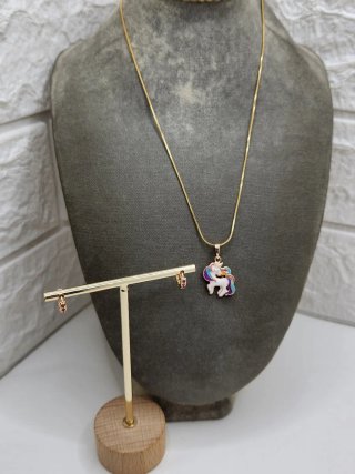 Conjunto oro 14k niña unicornio circonitas
