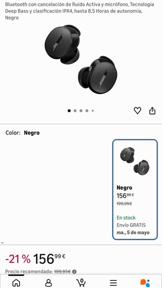 Auriculares Bose QuietComfort Earbuds Negro