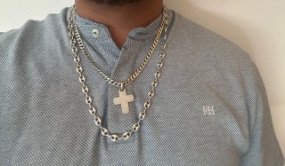 Cadena Cubana Plata Ley con colgante de cruz