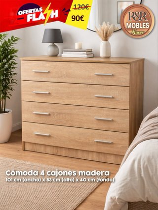Cómoda 4 cajones madera R&R MOBLES