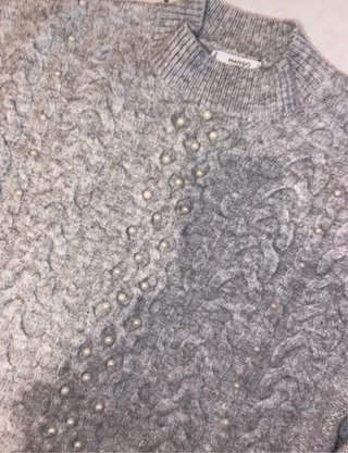 Golfino Mango intrecciato con perle grigio