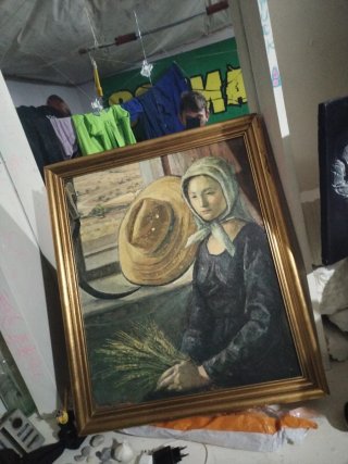 Cuadro antiguo mujer con espigas