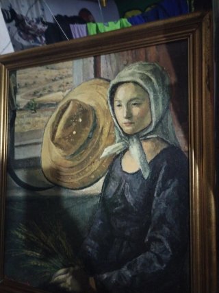 Cuadro antiguo mujer con espigas