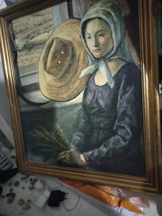 Cuadro antiguo mujer con espigas