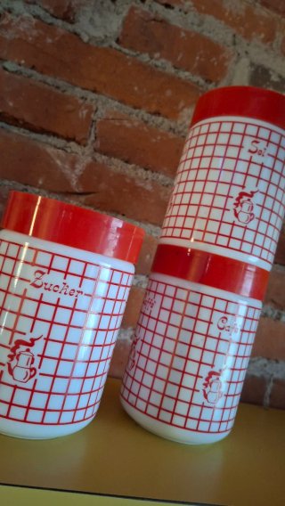 Set 3 Barattoli Vintage Rossi Bianchi